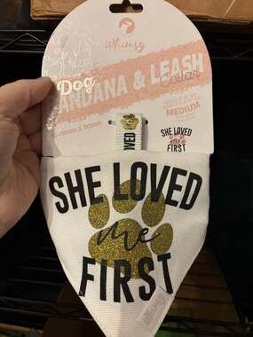 Doghaus Whimsy Collection Dog Bandana Collar & Leash Medium She Loved Me First